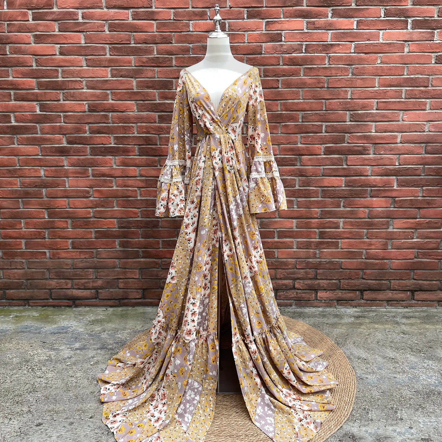 Maternity Clothing Photography Apparel Long Sleeves Sexy Backless Printed Dress Pregnancy Clothes for Women Baby Shower Gowns