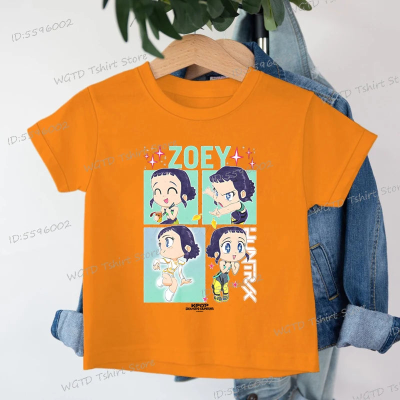 KPop Demon Hunters Zoey Printed T-shirt Kids New Cartoon Soft Cotton Baby Girls T Shirt Tops K-Pop Cotton Toddler Girl Clothes