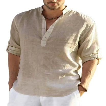 Men's Casual Fashion Long Sleeve Linen Shirt Stylish Comfortable Breathable Men's Clothing