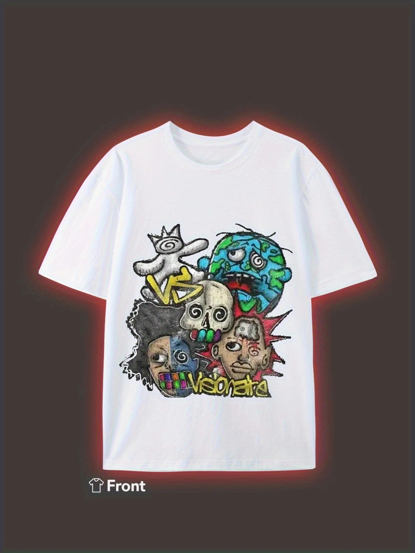 Men's Fun Cartoon Pattern T-Shirt - Soft and Breathable Street Style Short Sleeve Crew Neck with Cat Alien and Earth Design