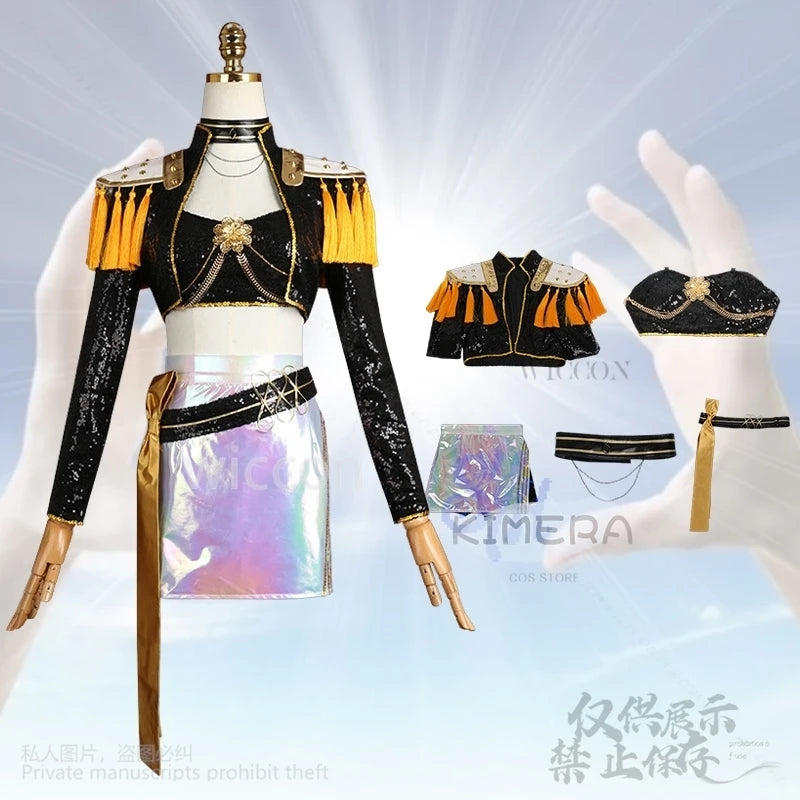 Kpop Demon Mira Huntrix Cosplay Golden Stage Costume Korea Idol Girls Uniform Black Punk Coat Mini Dress Lolita 코스프레 Halloween