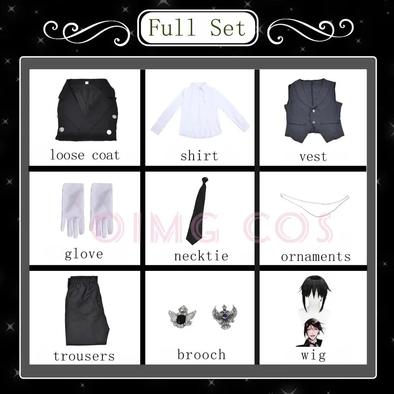 Sebastian Michaelis Cosplay Costume Black Butler Adult Carnival Uniform Wig Anime Halloween Party Costumes Masquerade Women Game