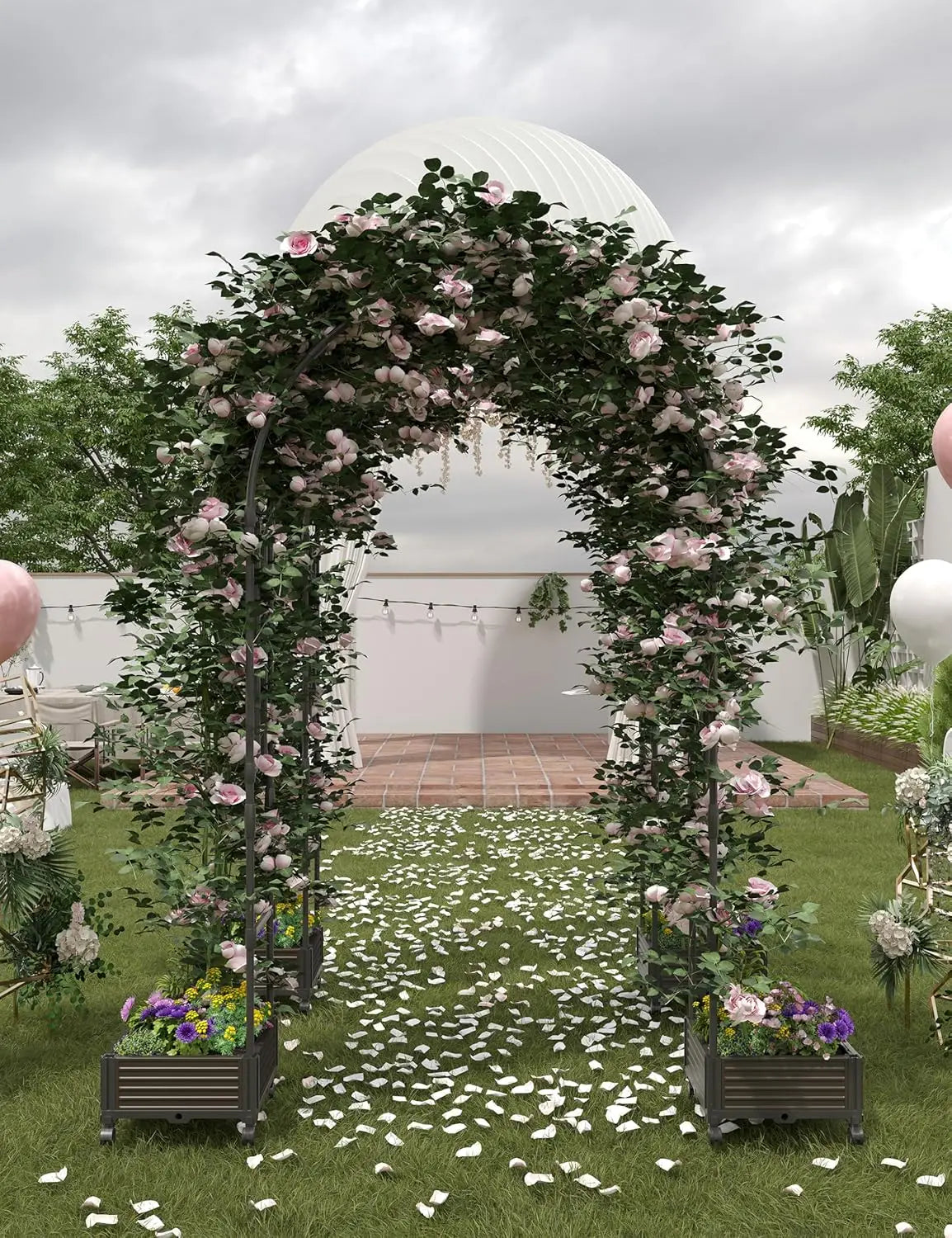 Span Garden Arch Trellis for Climbing Plants, Metal Wedding Arch Flowers Frame Backdrop Stand,Balloon Decor Garden Arch Arbor