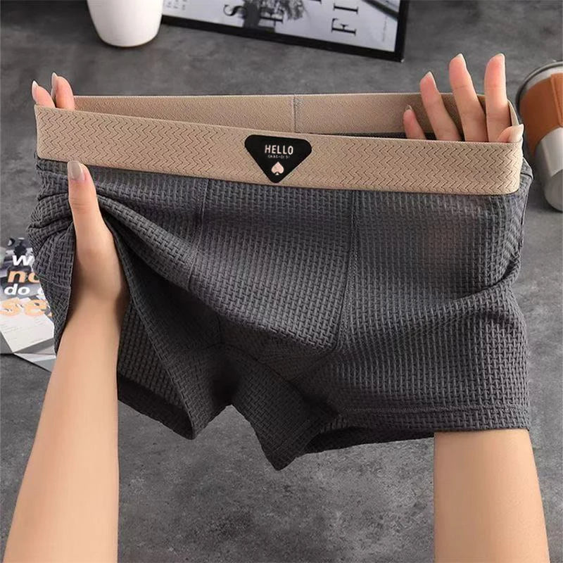 1Pcs Boxer Shorts Men's Underwear Ice Silk Underpants Sexy Panties 3A Antibacterial Breathable Elastic Lingerie Plus Size L-6XL