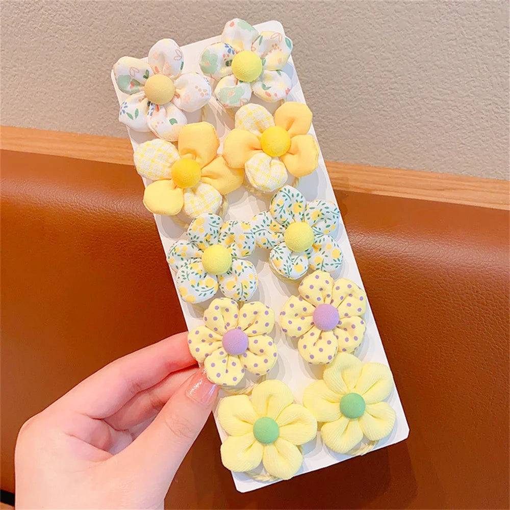 10Pcs/Set Chiffon Flower Hair Tie Girls Ponytail Elastic Hair Bands Kids Hair Accessories Children Hair Ties Baby Headwear