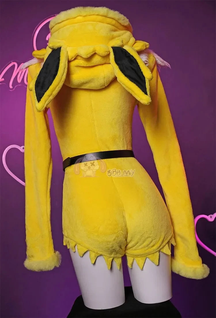 Anime Jolteon Cosplay Costume For Women Sexy Deep V Hooded Bodysuit Socks Suit Bunny Girl Lolita Cartoon Plush Pajamas Christmas