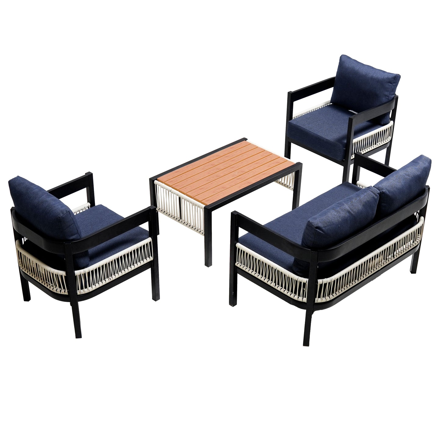 Multi-person Outdoor Iron Sofa Set with Table, Rattan Decoration,