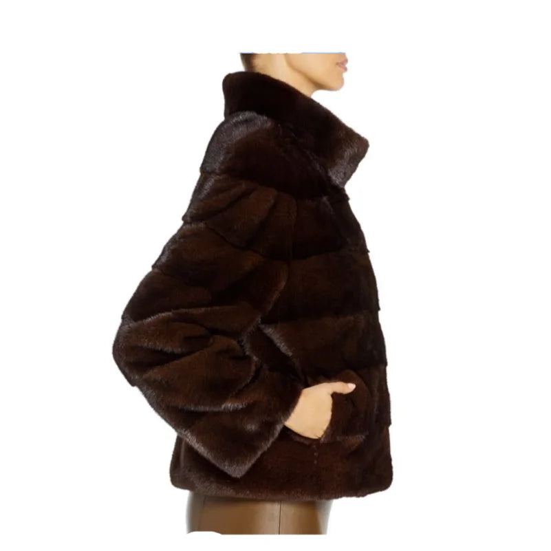 Natural Real Mink Fur Coats for Women, Short Style, Winter Fashion, New,