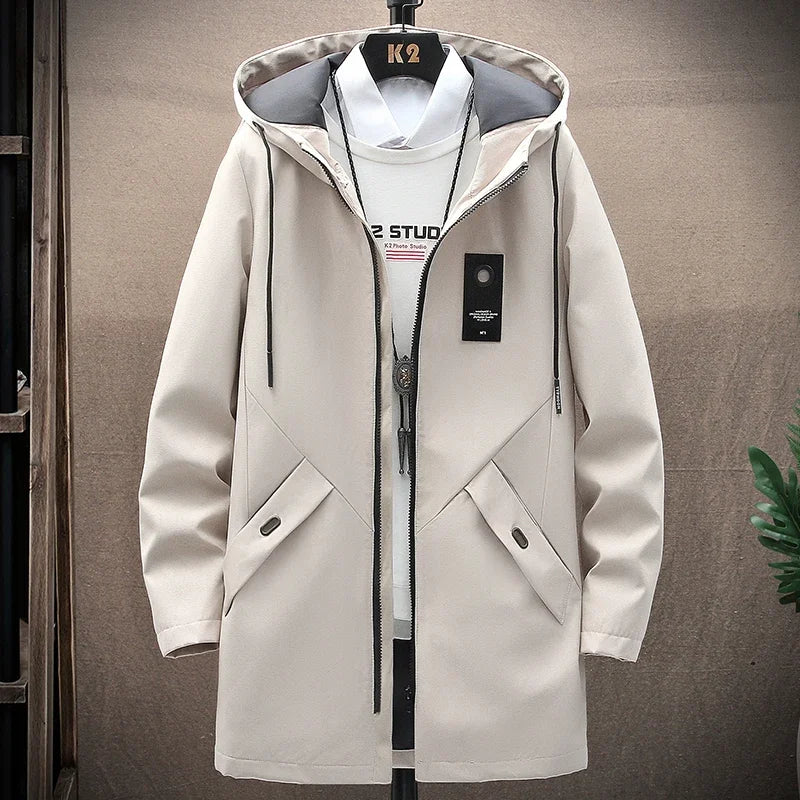 2024 Spring Mens Classic Fashion Trend Long Windbreaker Men Casual Loose Large Size High-Quality Hooded Coat Motorcycle Jackets