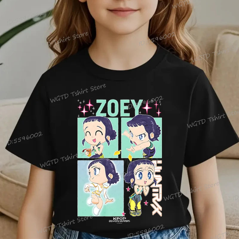 KPop Demon Hunters Zoey Printed T-shirt Kids New Cartoon Soft Cotton Baby Girls T Shirt Tops K-Pop Cotton Toddler Girl Clothes