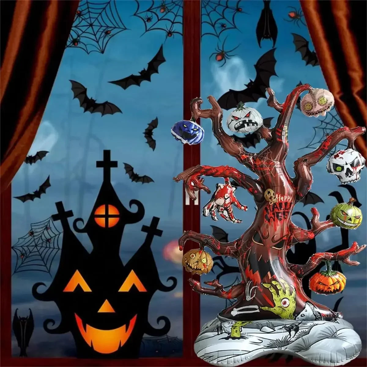 Halloween Decoration Balloon Pumpkin Pile Pumpkin Dead Tree Witch Scythe Grim Reaper Aluminum Balloon Halloween Party Decoration