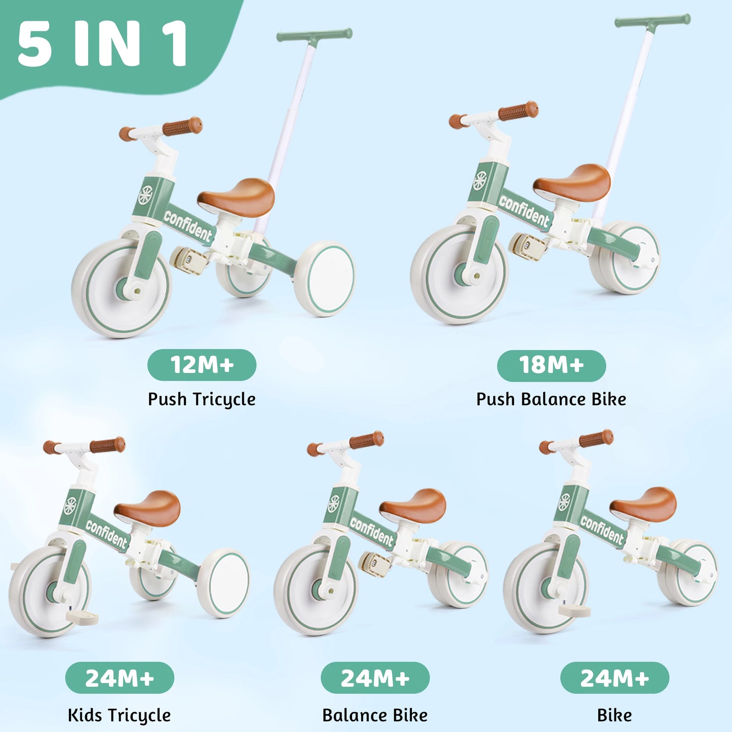 Baby Balance Bike for Kids 1/2/3 Years Old Toddler Trike with Parent Steering Push Handle Kids Trike Christmas and Birthday Gift