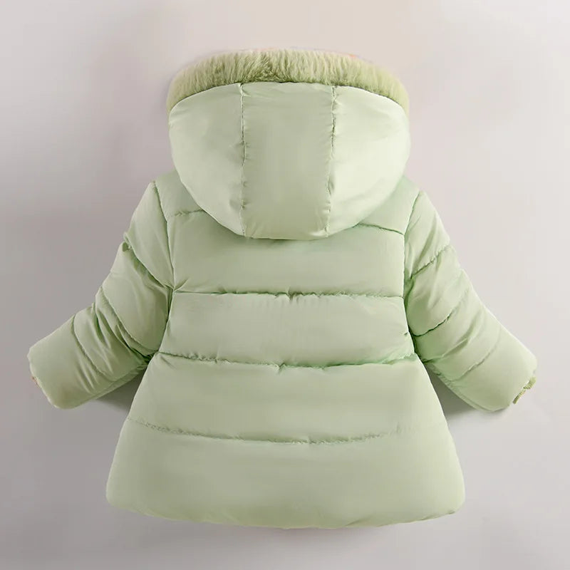 Children's cotton coat, girls' thick coat, winter girls' clothes, hooded cartoon cute girls' warm cotton jacket