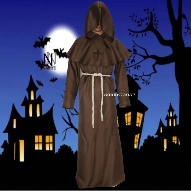 Christmas Medieval Christian Friar/Priest Robes - Witch Wizard Cloak Cape for Party, Death/Ghost/Vampire/Devil Cosplay
