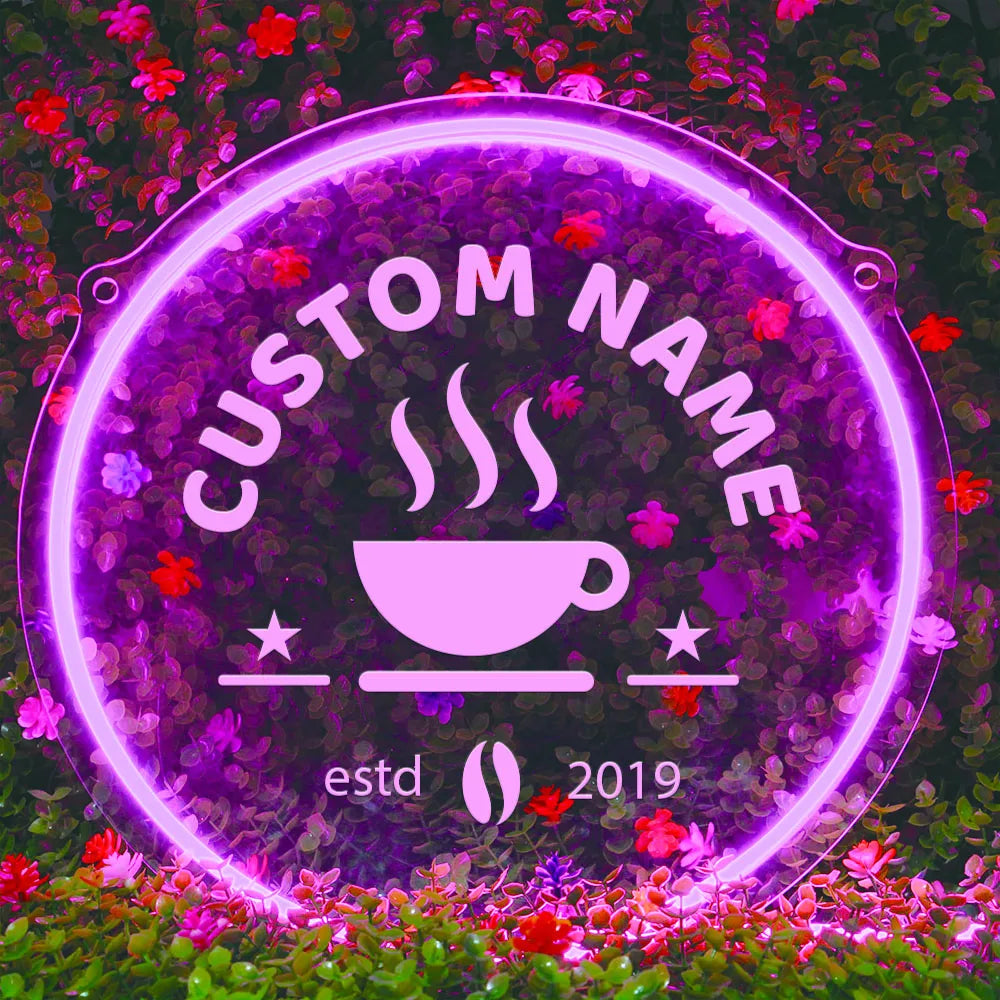 1PC Customizable Coffee Themed Neon Sign Round Acrylic USB Powered Wall Hanging Light For Coffee Shop Personalized Night Lamp