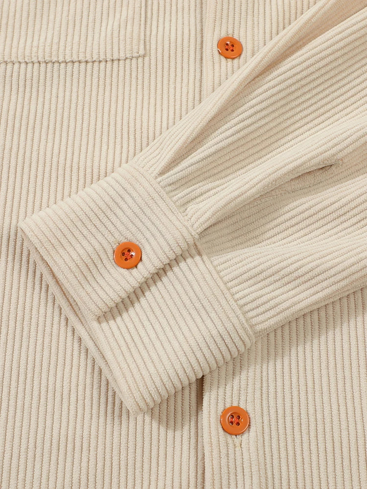 Casual Men's Corduroy Shirt Jacket Spring Autumn Vintage Button-up Turn-down Collar Cargo Jackets Men Fashion Textured Cardigans