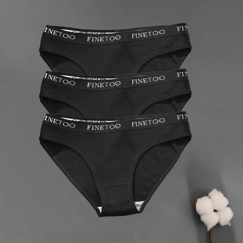 3PCS/Set Seamless Women's Cotton Briefs FINETOO Sexy Cotton Panties Set Women Underwear Solid Panty Intimates Lingerie M-2XL