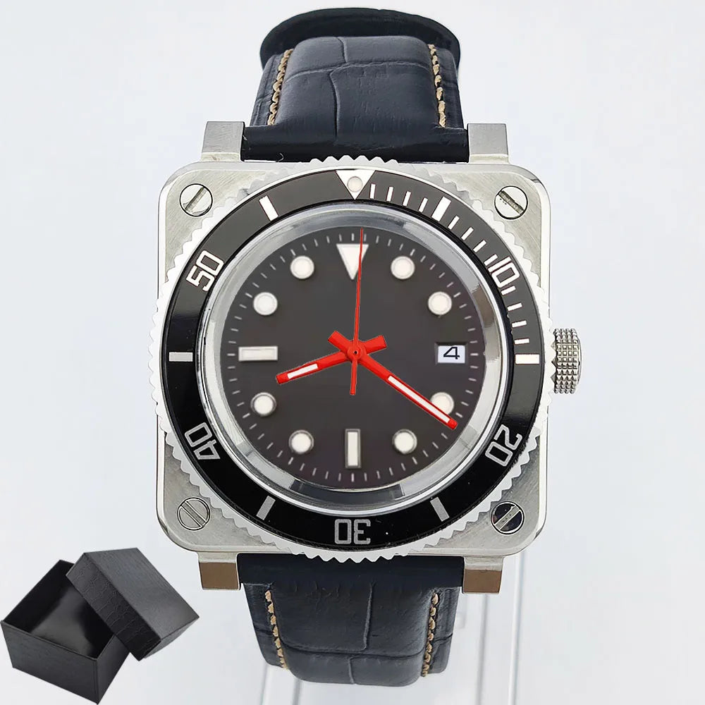 Fashionable square men's watch NH35  Luxury sports automatic movement Sapphire glass water-resistant 10ATM cowhide strap watches