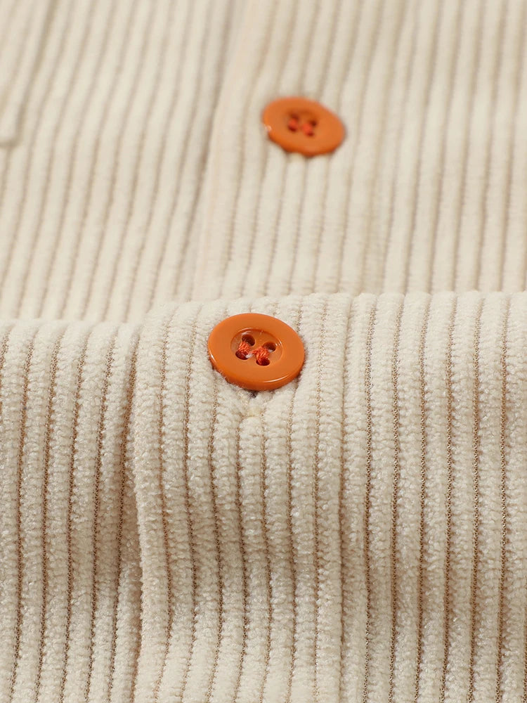 Casual Men's Corduroy Shirt Jacket Spring Autumn Vintage Button-up Turn-down Collar Cargo Jackets Men Fashion Textured Cardigans