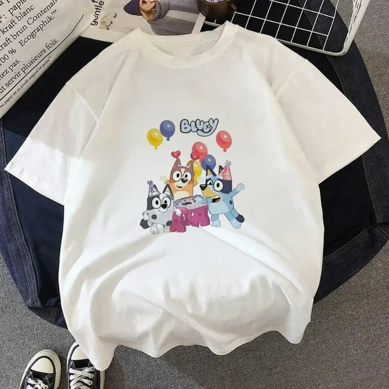 Cartoon Bluey T-shirt Summer FashionShort Sleeved Top T-shirt Boys Tops Summer Cartoon White Streetwear White Kids Tees