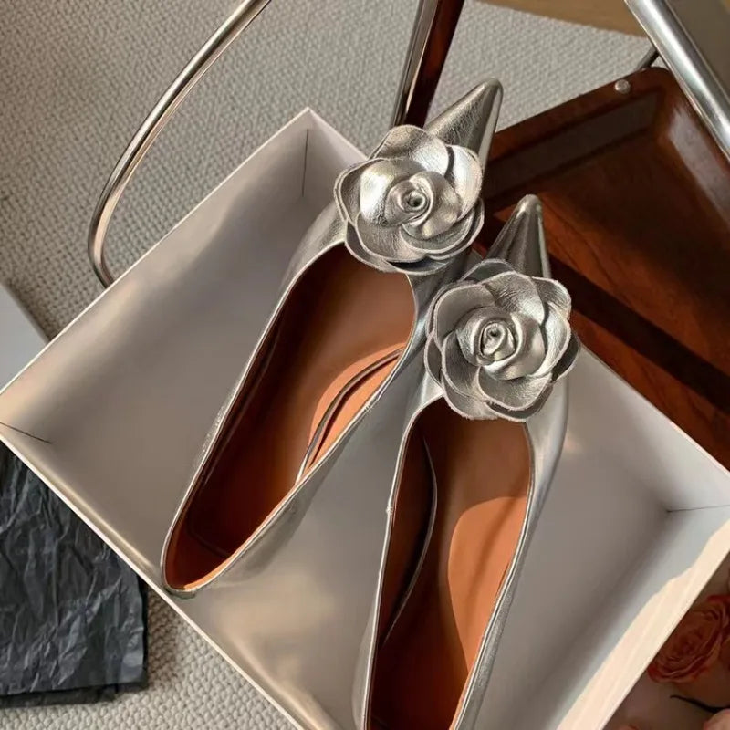 Stiletto Single Shoes Autumn New Pointed Toe Shallow Mouth Flower Slip Anti-slip Wear-resistant Low Heel Shoes