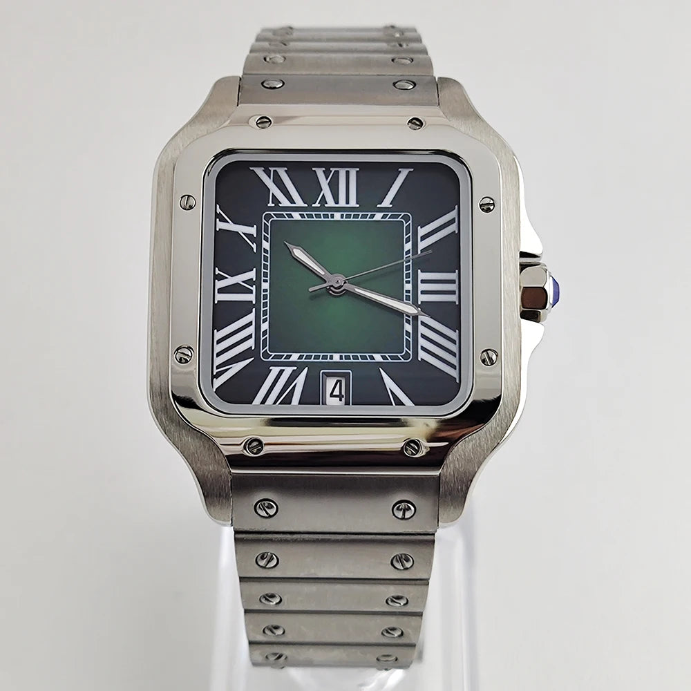 Santos series square watch automatic mechanical Roman numerals with date window men's fashion watch stainless steel watch