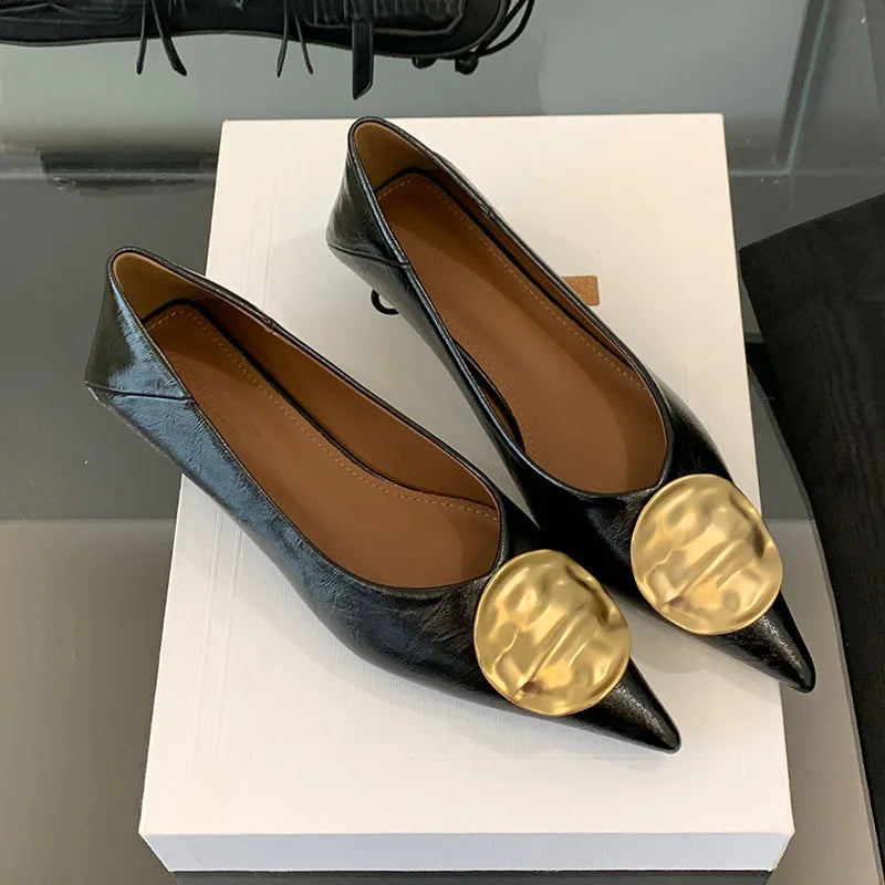 Female Slip On Footwear With Low Heel Shoes For Women New In Summer Spring Pointed Toe Fashion Metal Ladies Heeled Shoes