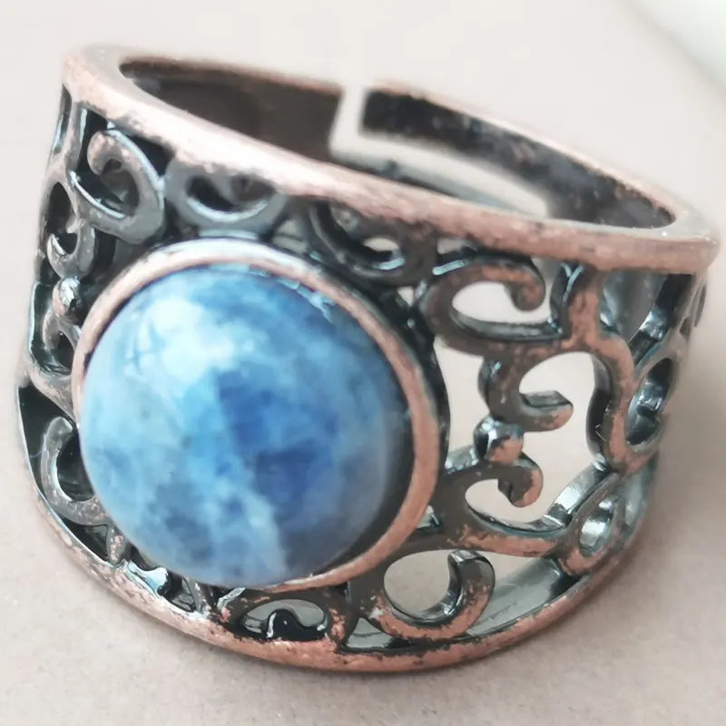 Aventurine Malachite Tiger Eye Crystal Lapis Lazuli Howlite Carnelian Goldstone Opal Unakite Sand Jaspe Bead Ring PWB1230