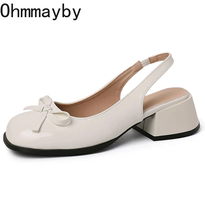 2025 New Summer Thick Heel Women Sandals Elegant Butterfly-knot Ladies Slip On Singbacks Dress Shoes