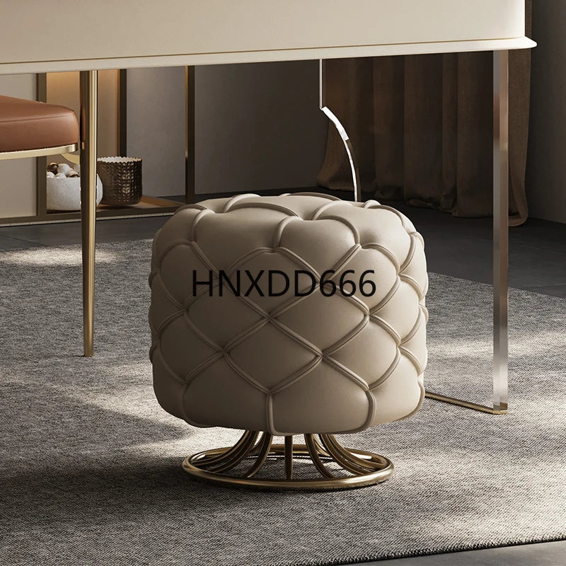 Italian Luxury Bedroom Leather Footrest Shoe Changing Stool Bedroom Stainless Steel Vanity Chair Office Single Home Furniture