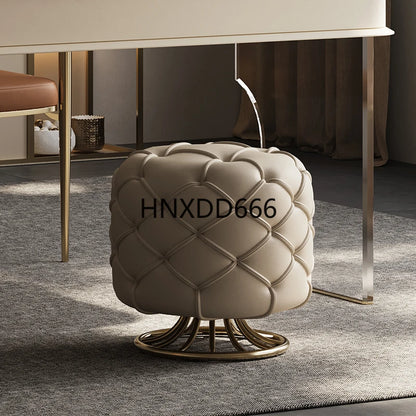 Italian Luxury Bedroom Leather Footrest Shoe Changing Stool Bedroom Stainless Steel Vanity Chair Office Single Home Furniture