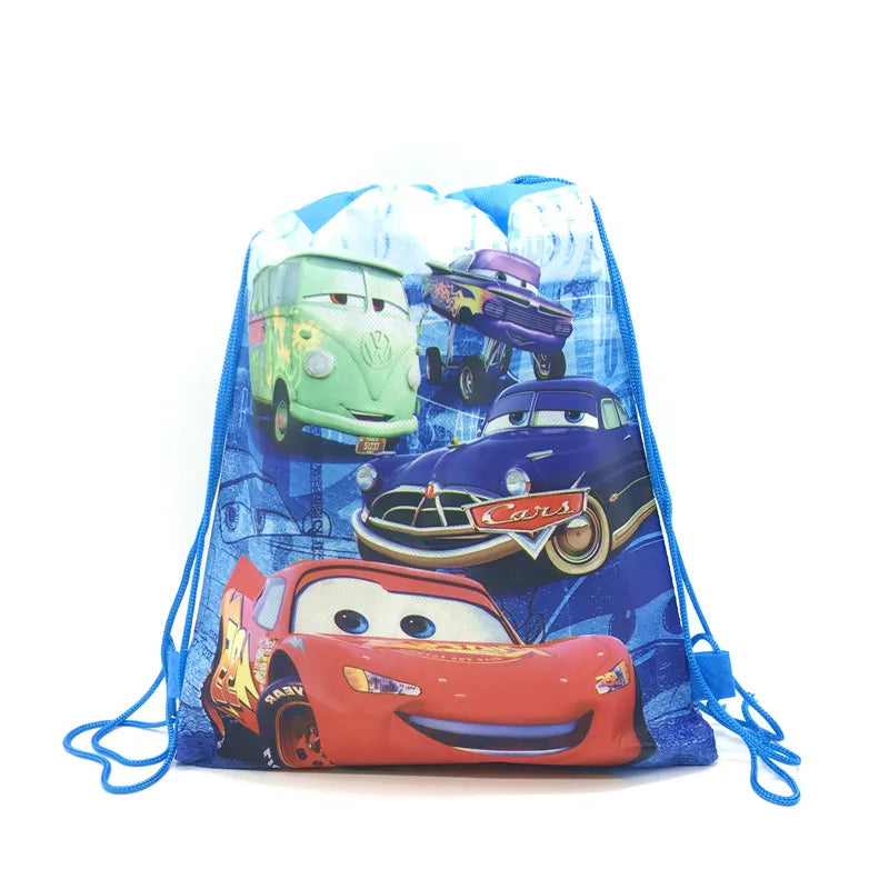 8/16/24/50PCS Cars Lightning McQueen Birthday Party Gifts Non-woven Drawstring Bags Kids Boy Favor Swimming School Backpacks