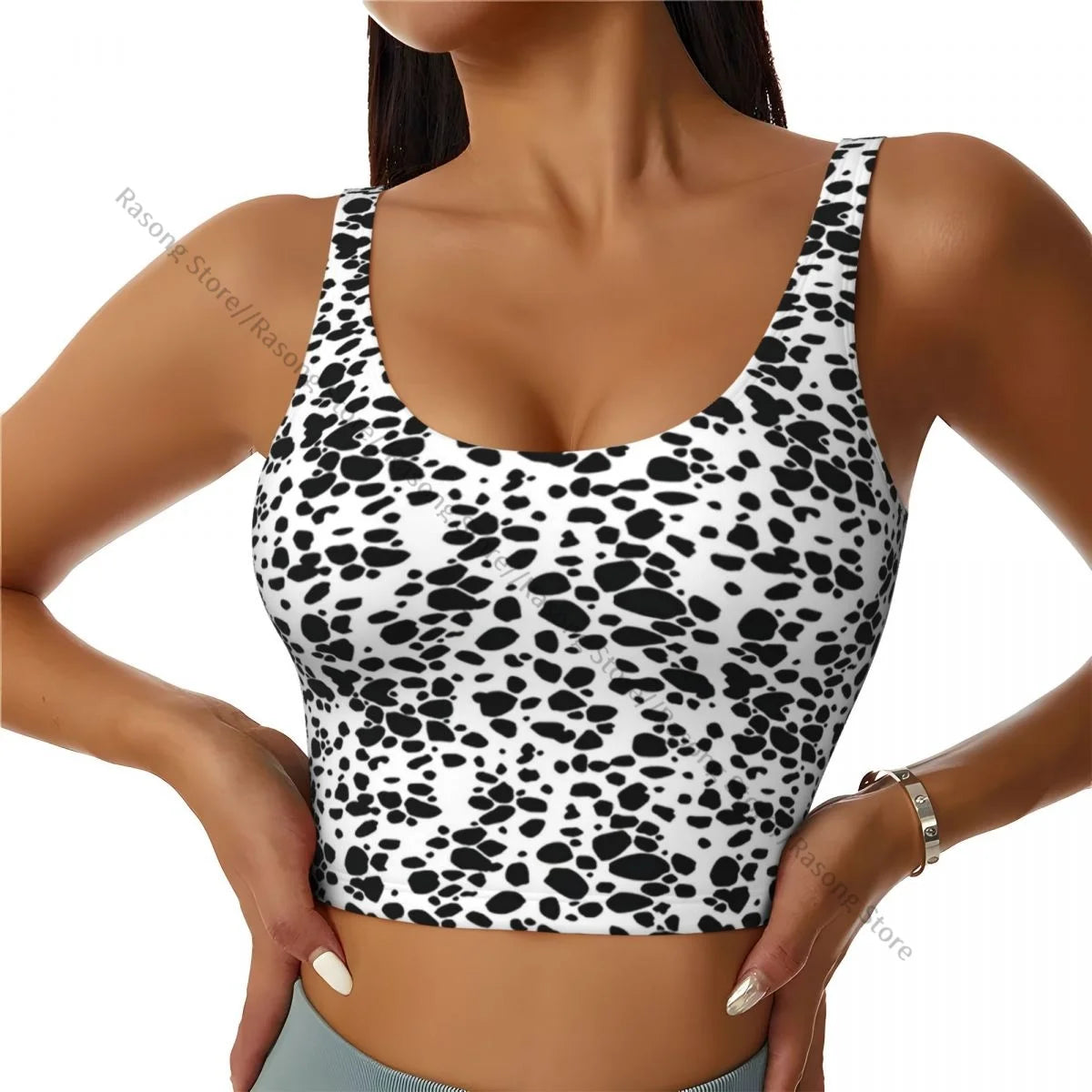 Women Sexy Sports Vest Dalmatian Dog Pattern Female Streetwear Sport Lingerie Tee Crop Top