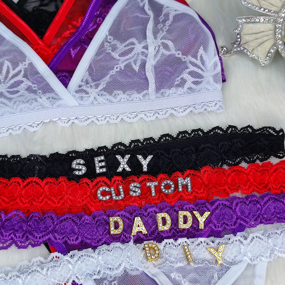 Custom Lingerie Set Name Thongs Bra Personalized Panties Bra Set With Name DIY Letter Charm Bikini Set Lace For Women Sexy Gift