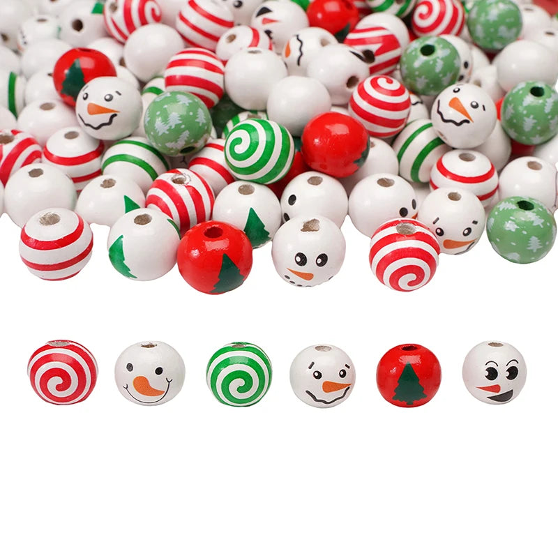 10Pcs 16/20mm Wooden Dog Paw/Christmas Pattern Round Beads Loose Spacer Beads To Make Bracelet Charms Jewelry Making Accessories