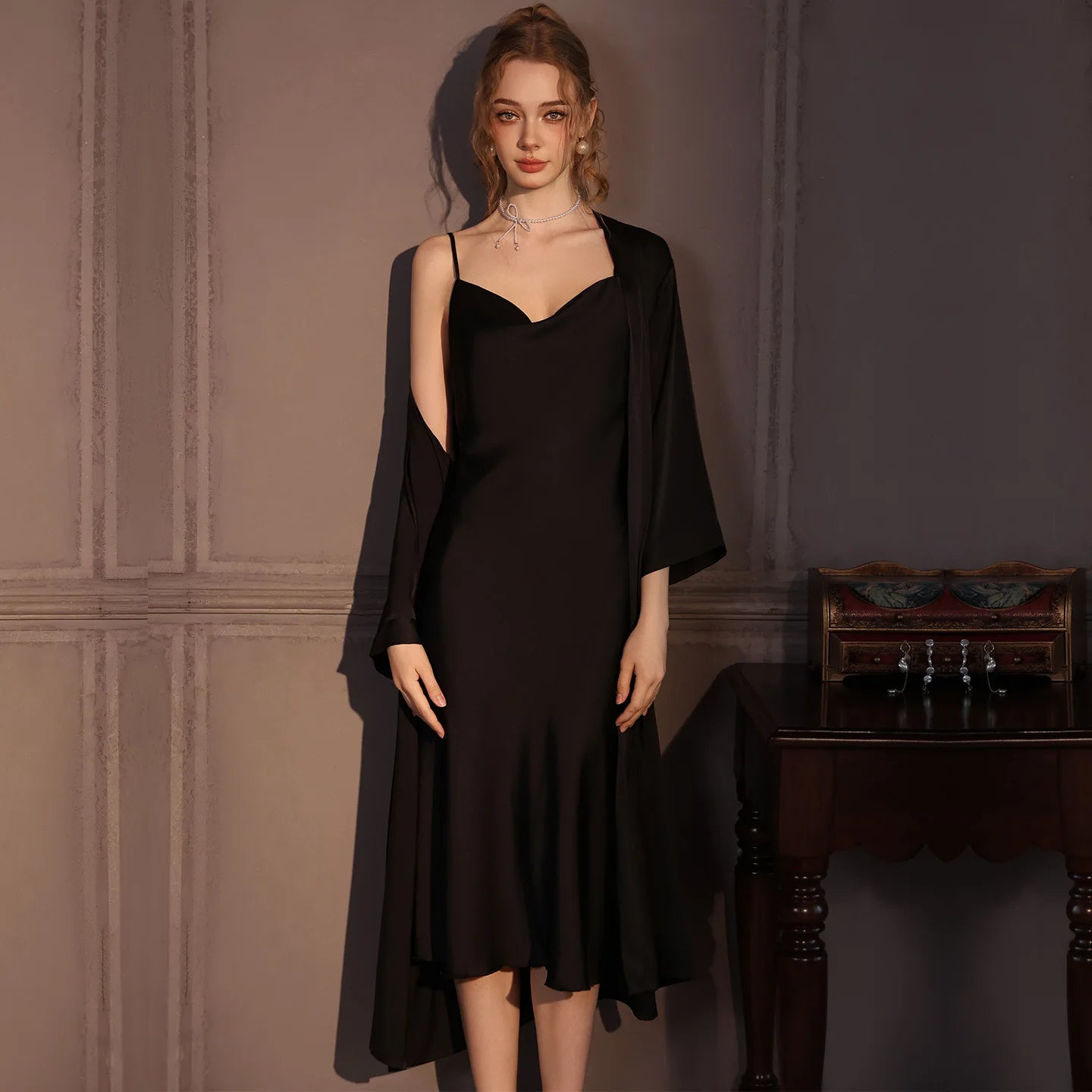 Elegant Female Twinset Robe Set Long Kimono Bathrobe Gown Sexy Lace Nightgown Lingerie Spring Autumn New Sleepwear Home Dress