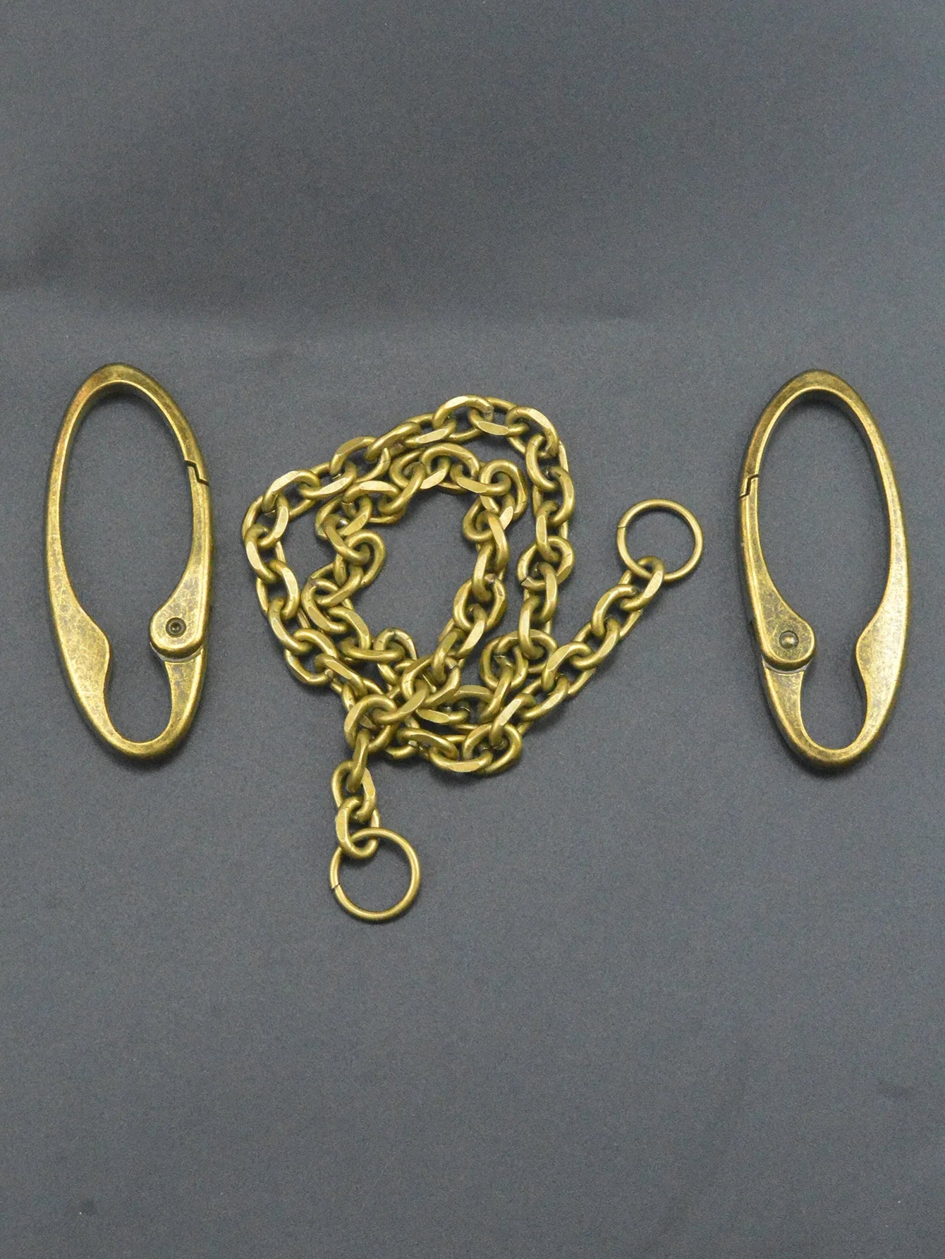 24 in long pants trucker biker jean 9mm carved oval anchor link chain dual  large spring carabiner keychain bronze