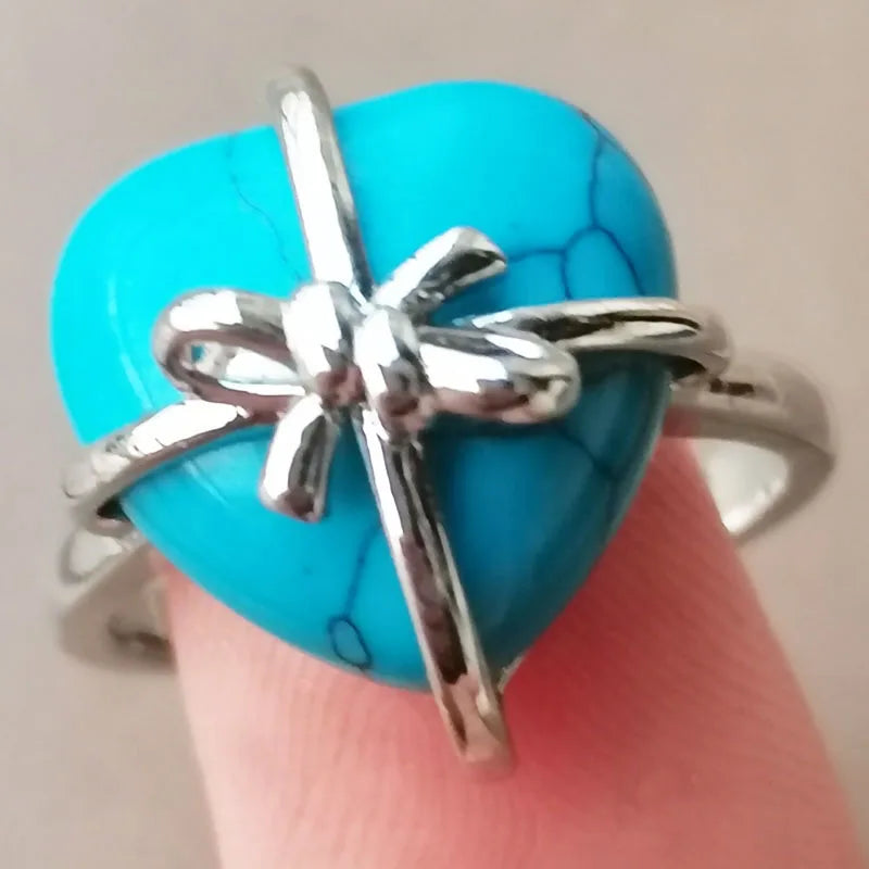Blue Sand Heart Bead Ring PWB1093