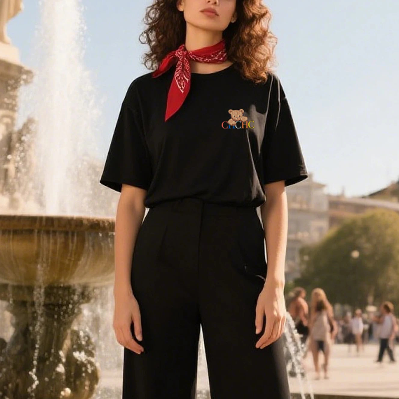 Minimalist Bear Commute Tee 230g Cotton Drop Shoulder Light Luxury Office Casual Subtle Versatile Top Women