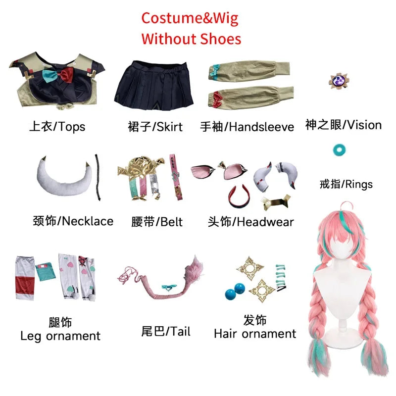 Natlan Varesa Cosplay Costume Wig Hair Game Varesa Cosplay Shoes for Women Role Play Comic Con Carnival Outfits