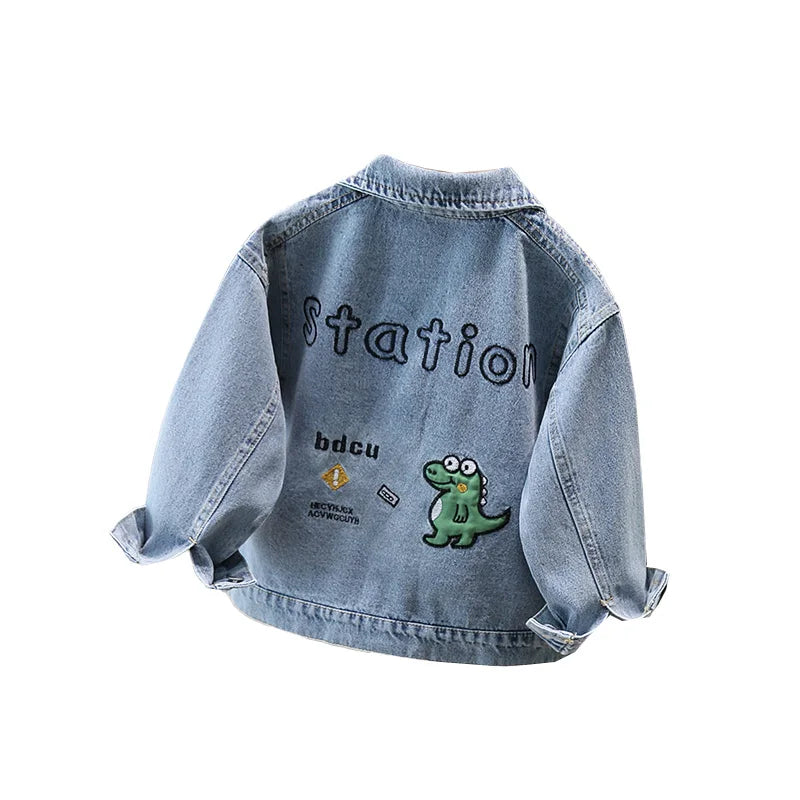 Cute Style Baby Child Denim Jacket with Dinosaur for Kids Boy Girl Casual Jeans Coat Lovely Baby Dinosaur Outfit Clothing 2-11 T