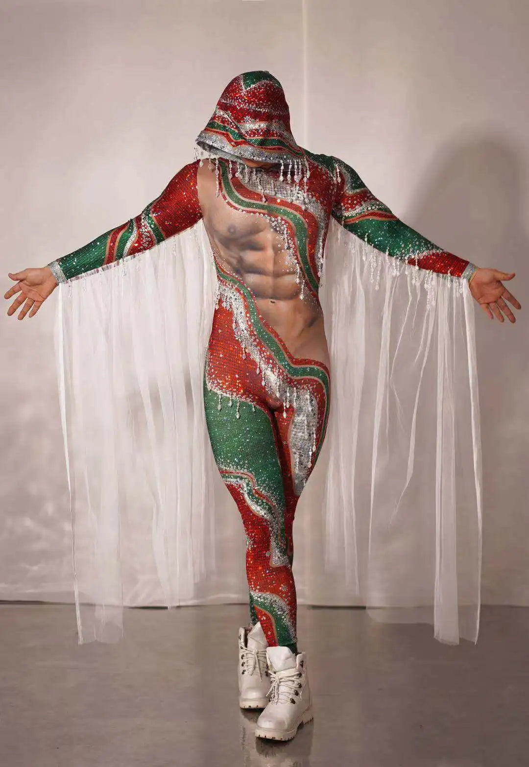 Men/Women Christmas Party Dress Up Jumpsuit Stage Performance Outfit Club Carnival Fancy Jumpsuit Christmas Eve Nightclub Prom