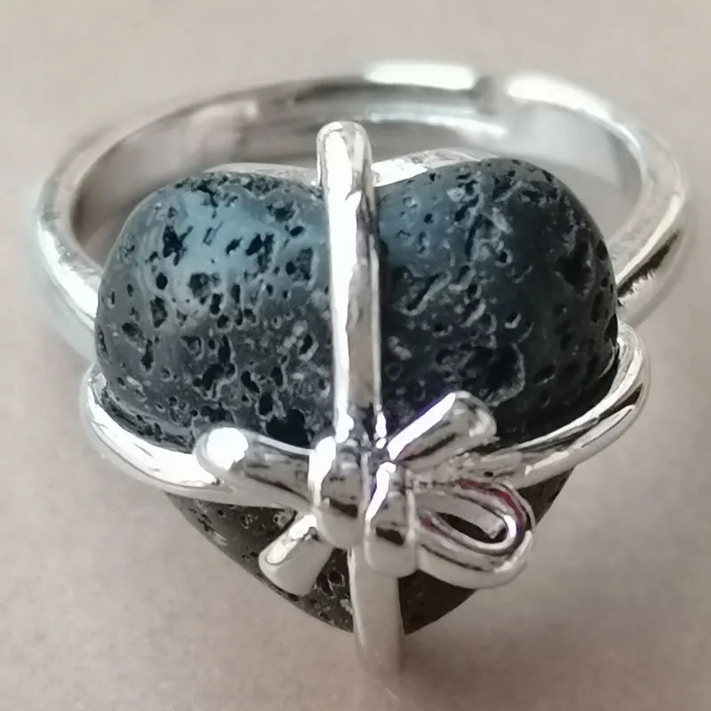 Blue Sand Heart Bead Ring PWB1093