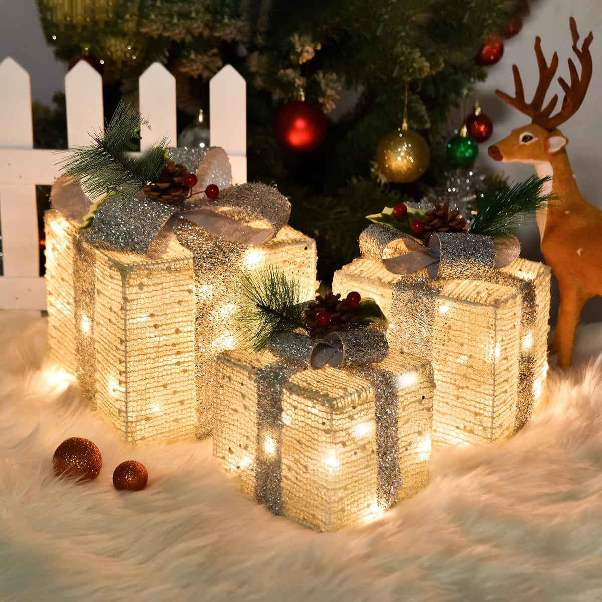 Set of 3 Christmas Lighted Gift Boxes