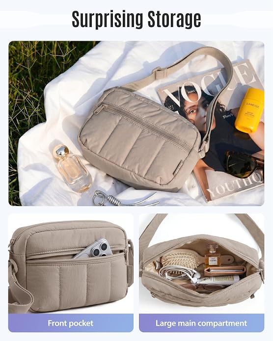 Mini Puffy Crossbody Bag for Women, Lightweight Travel Purse