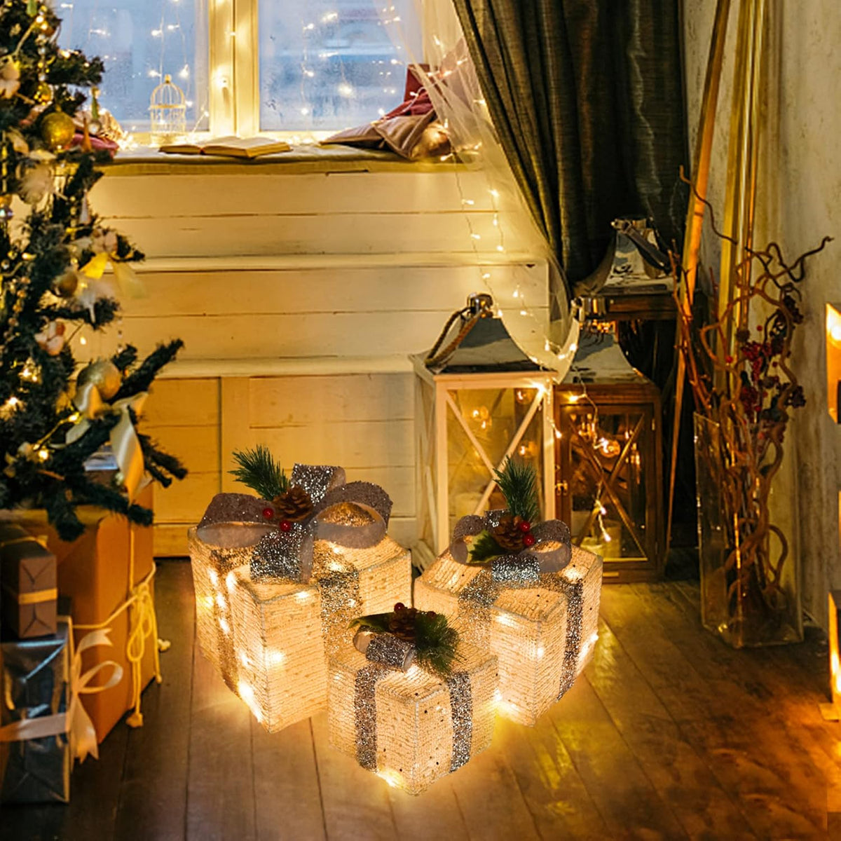 Set of 3 Christmas Lighted Gift Boxes