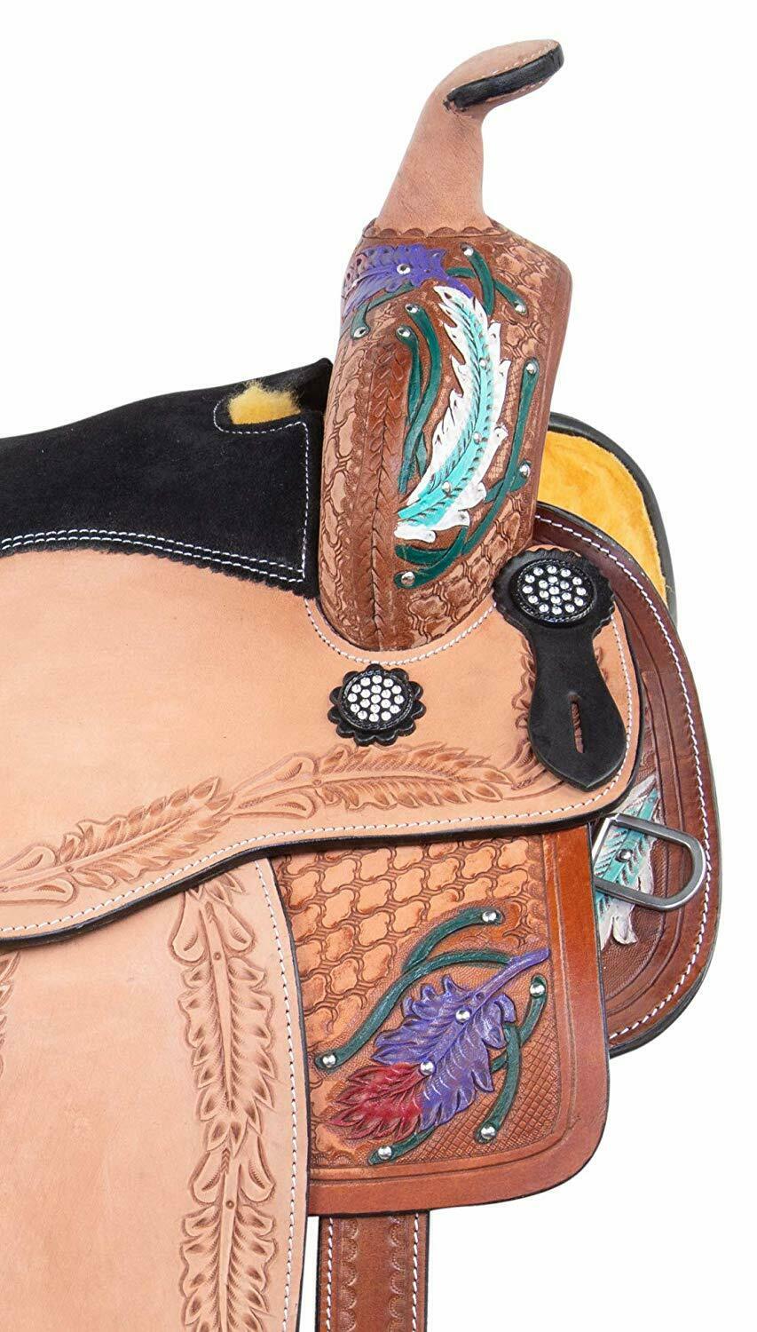 Leather Western Barrel Racing Kids Horse Saddle Size 10" to 13"