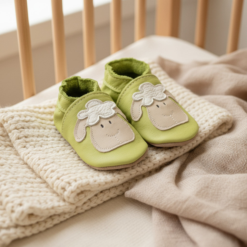 Leather Baby Shoes - Lamb Pistachio - Inch Blue