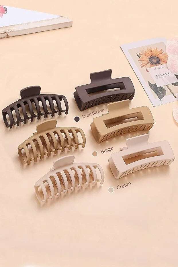 6 Piece Women Large Brown XL Hair Claw Clip Set Strong Hold Daily Use