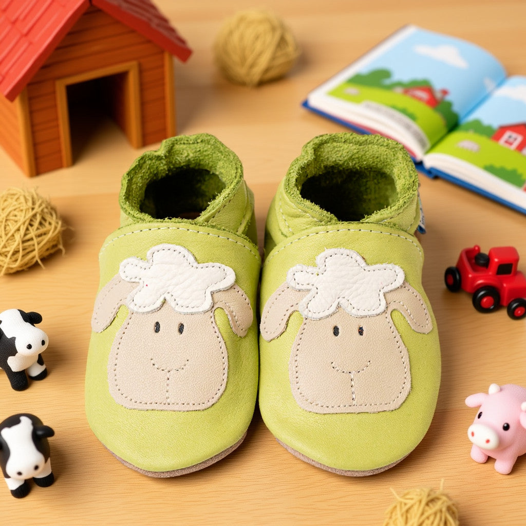 Leather Baby Shoes - Lamb Pistachio - Inch Blue
